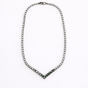 Rhinestone Necklace Clear Emerald Green Crystals Vintage Costume Jewelry 16 Inch